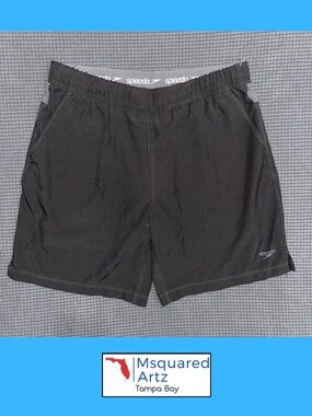 Speedo Swim Shorts Mens Medium Black Gray Compression Lined Athletic